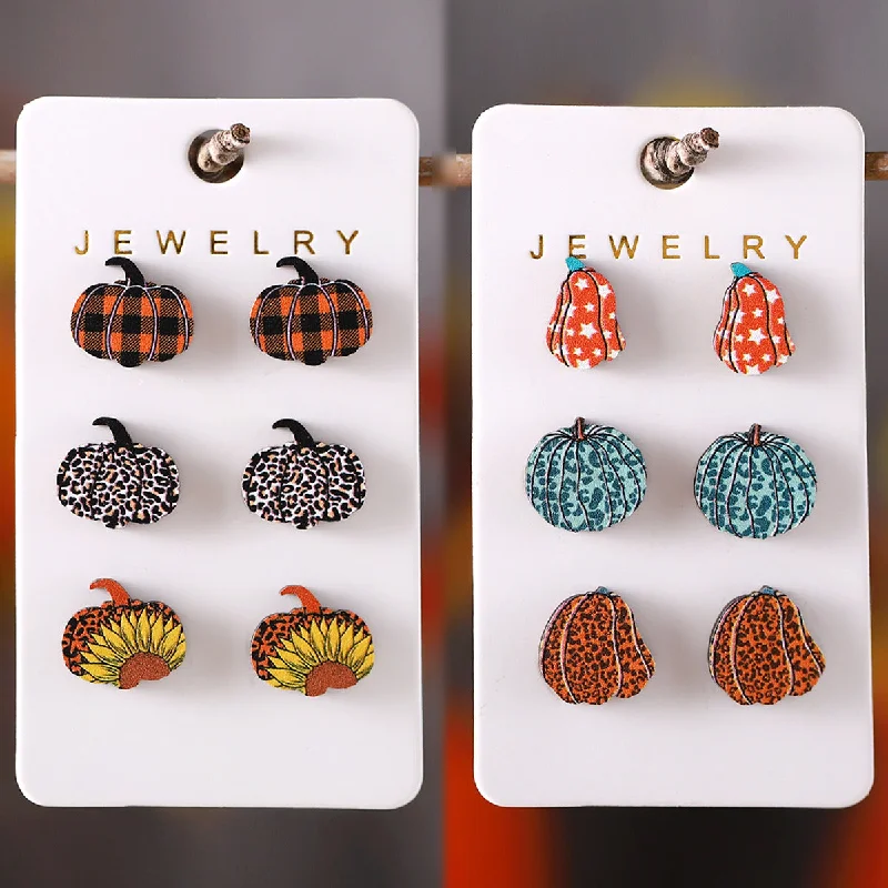 Drop Earrings for Valentine's Day -Wholesale Autumn Thanksgiving Leopard Plaid Star Pumpkin Wooden Earrings