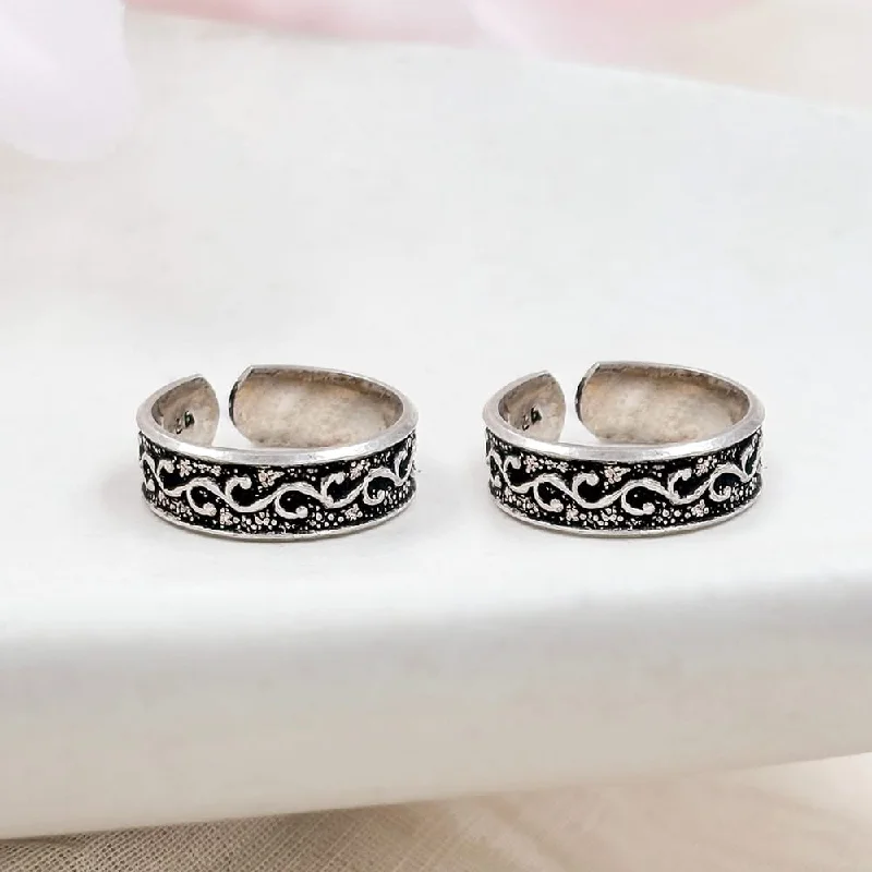 Rings with blue quartz for cool tones -Silver Floral Charm Toe Rings