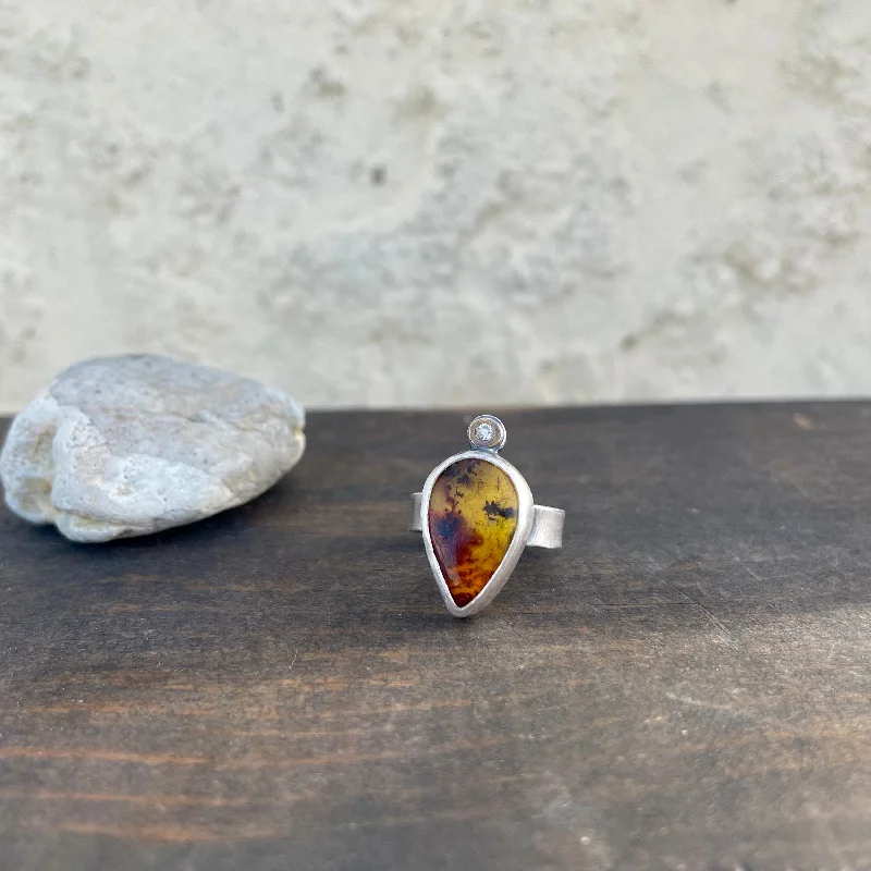 Stackable rings with mixed metal finishes -NEW! Sterling Silver Adjustable Ring with Amber by Ashley Procopio