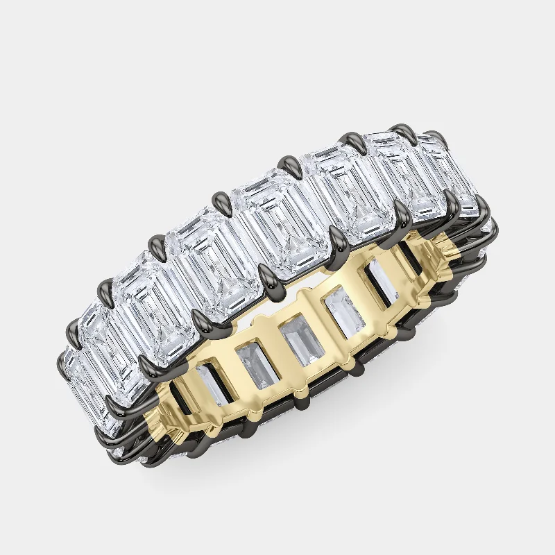 Dainty rings with subtle engraved star motifs -Mixed Metals Emerald Diamond Eternity Ring