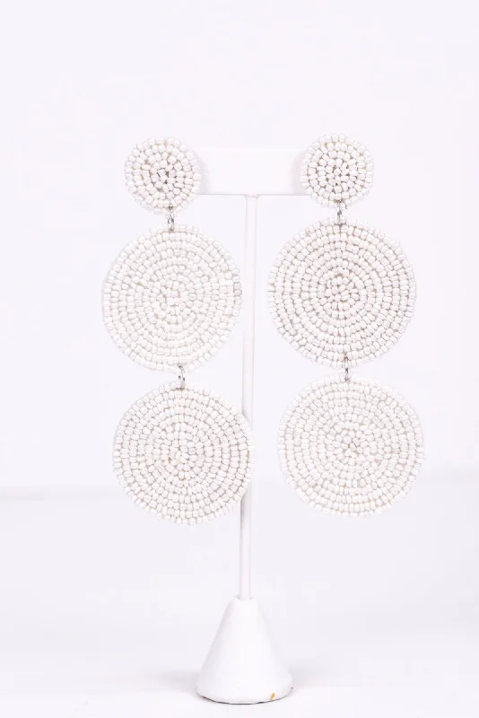 Gemstone and Diamond Drop Earrings for Opulence -White 3-Tier Seed Bead Earrings - EAR2795WH