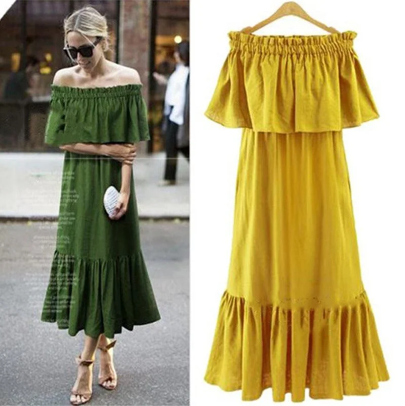 Geometric Dresses for Modern -Ruffled slim long dress