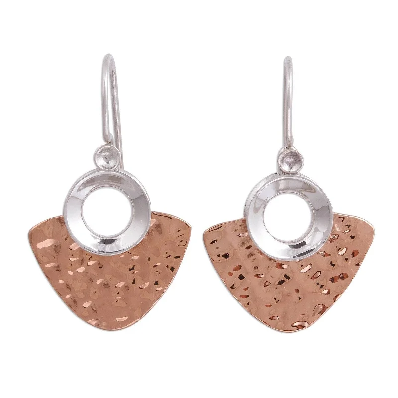 Drop Earrings with Debossed Designs -NOVICA Rippling Blades, Sterling silver and copper dangle earrings - 1.7L*1.1W