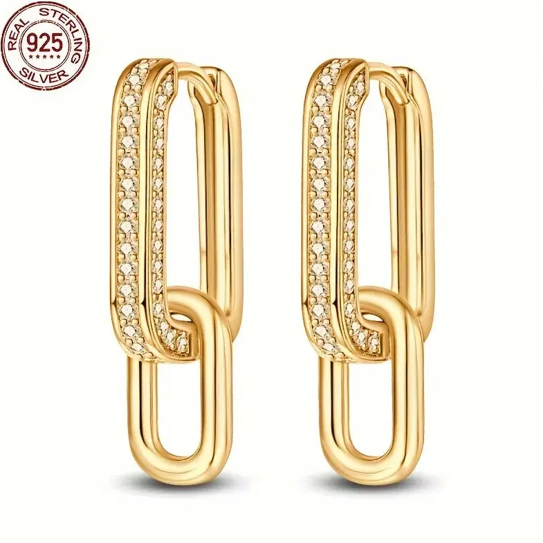 Drop Earrings with Vine Designs -CZ Interlocking Rectangular Huggie Hoop Earrings