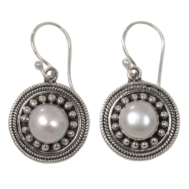 Silver Drop Earrings for Men -NOVICA Handmade Moonlight Dance Cultured Pearl Dangle Earrings (Indonesia) - 1.2*0.7