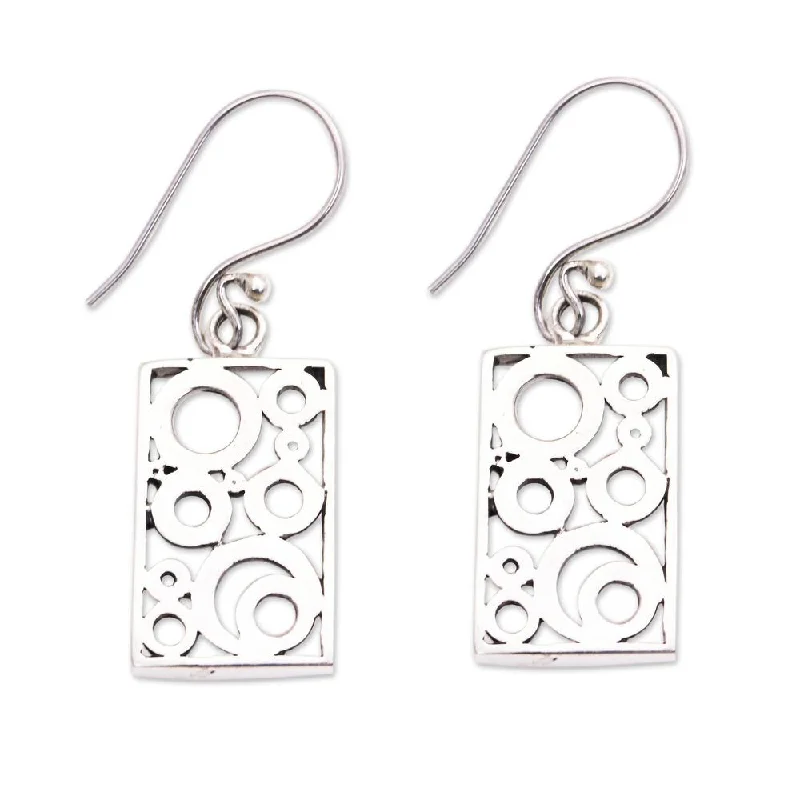 Drop Earrings with Keyhole Designs -Handmade Sterling Silver 'Sea Foam' Earrings (Indonesia)