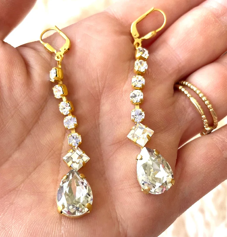 Drop Earrings for Mother's Day -Crystal Drop Chain Earrings