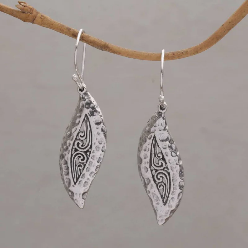 Floral Drop Earrings with Petals -Handmade Sterling Silver 'Dewy Blades' Earrings (Indonesia) - 1.9*0.5