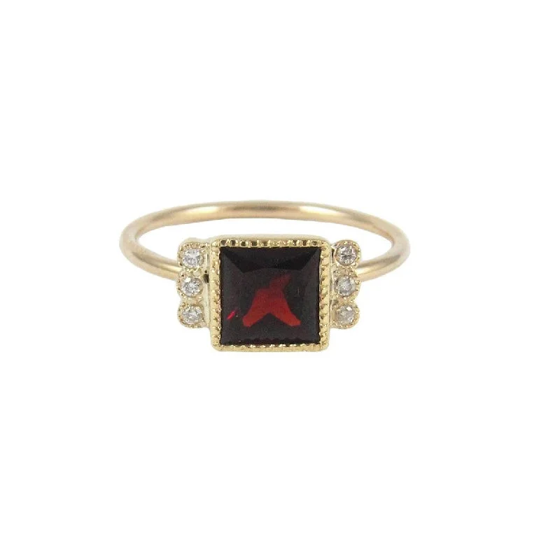 Rings with shield-shaped stones for boldness -Square Garnet Deco Ring