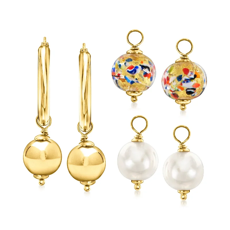 Drop Earrings for Anniversary -Ross-Simons Italian 18kt Gold Over Sterling Jewelry Set: Hoop Earrings and 3 Pairs Of Interchangeable Drops