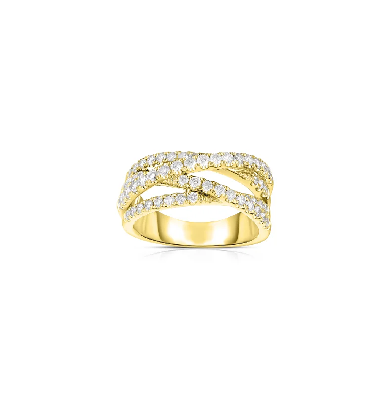 Rings with rough sapphire for rugged chic -Sabel Collection Yellow Gold Diamond Crossover Ring