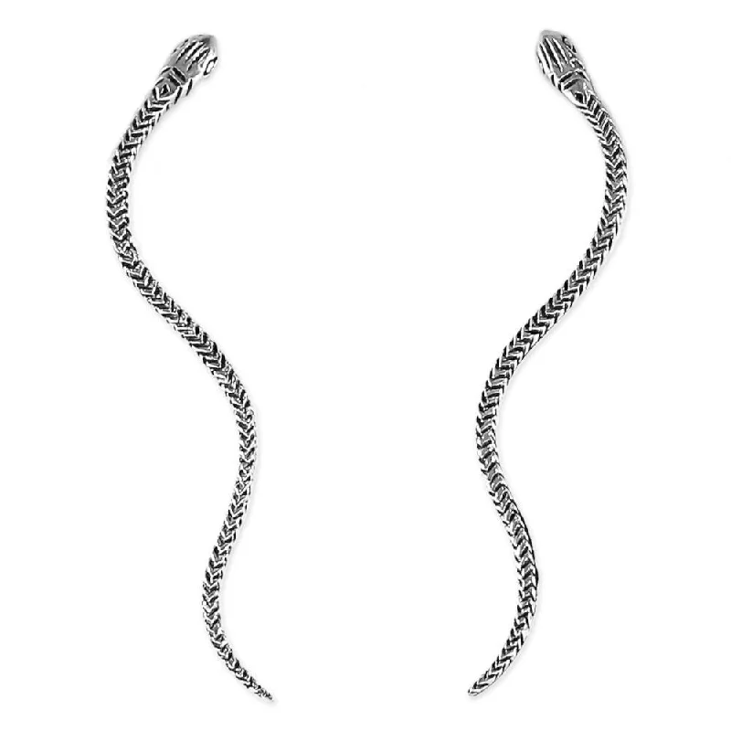 Gothic Drop Earrings with Dark Tone -Handmade Sterling Silver 'Winding Snakes' Earrings (Thailand)