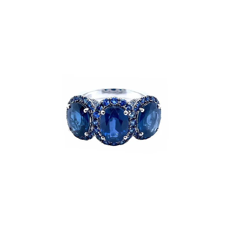 Handcrafted rings with raw emerald rough stones -Sabel Collection White Gold Blue Sapphire Fashion Ring