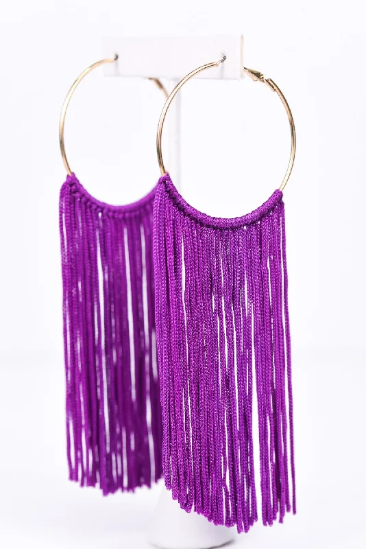 Drop Earrings for Gym Workout -Long Purple Tassel Gold Hoop Earrings - EAR2304PU