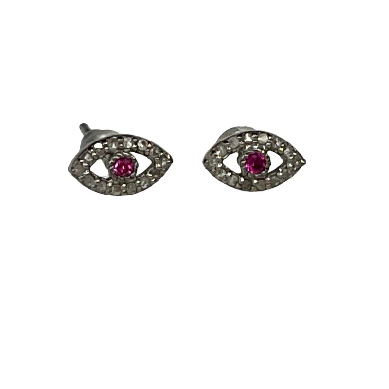 Drop Earrings with Infinity Symbols -Real Diamonds And Rubies On Sterling Evil Eye Earrings