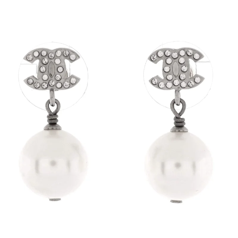 Drop Earrings with Symbolic Elements -CC Dangle Earrings Crystal Embellished Metal with Faux Pearls