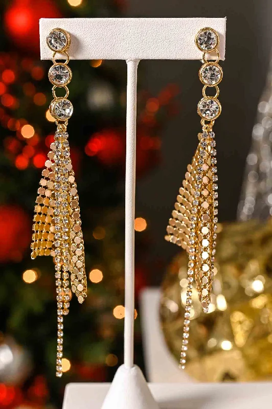 Beaded Drop Earrings for Party -Gold Chain/Bling Dangle Drop Earrings - EAR3965GO