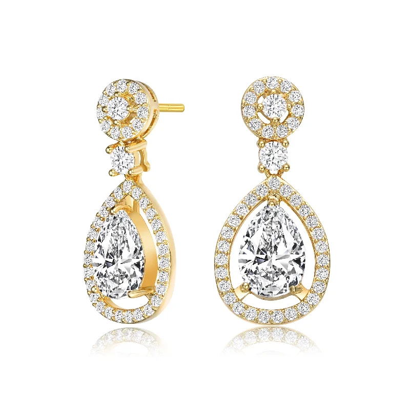 Drop Earrings with Enamel Coating -GENEVIVE Sterling Silver Gold Plated Cubic Zirconia Tier Drop Earrings