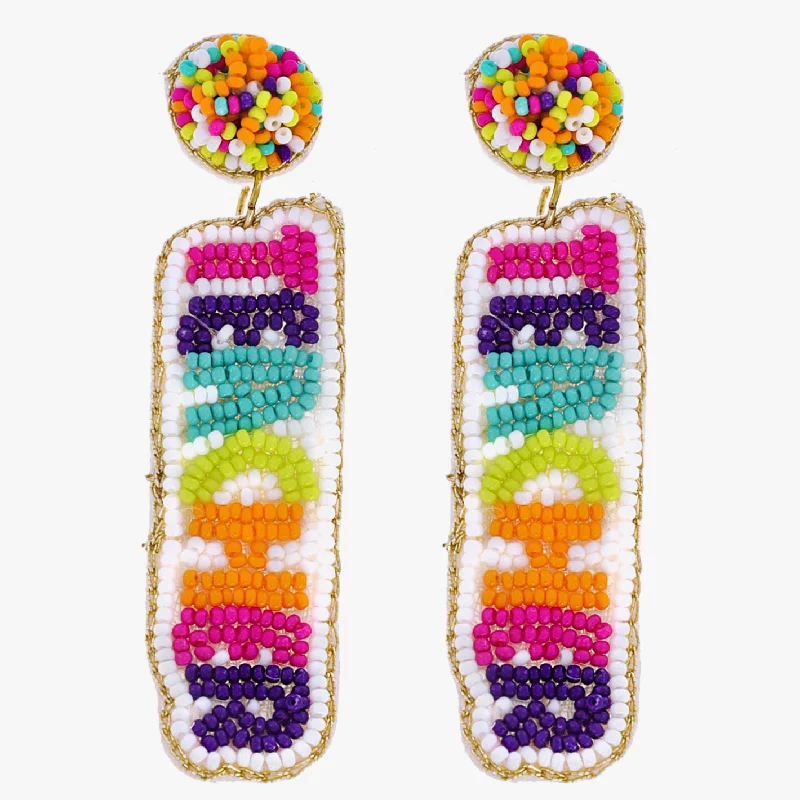 Drop Earrings with Abstract Designs -Teacher 2 Tiered Beaded Dangle Earrings