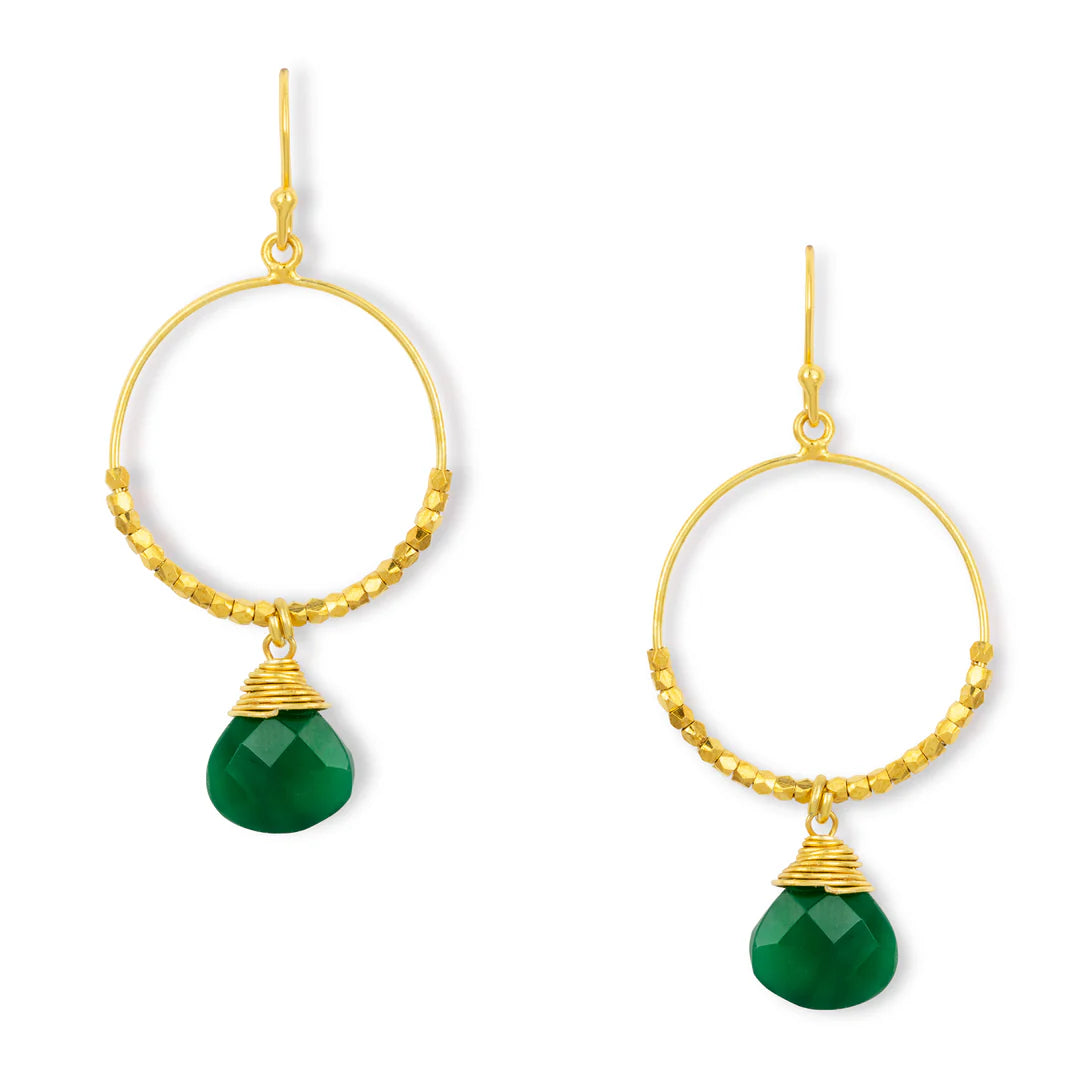 Detachable Drop Earrings with Charms -Ashiana Marie Gold Hoop Earrings Green Onyx