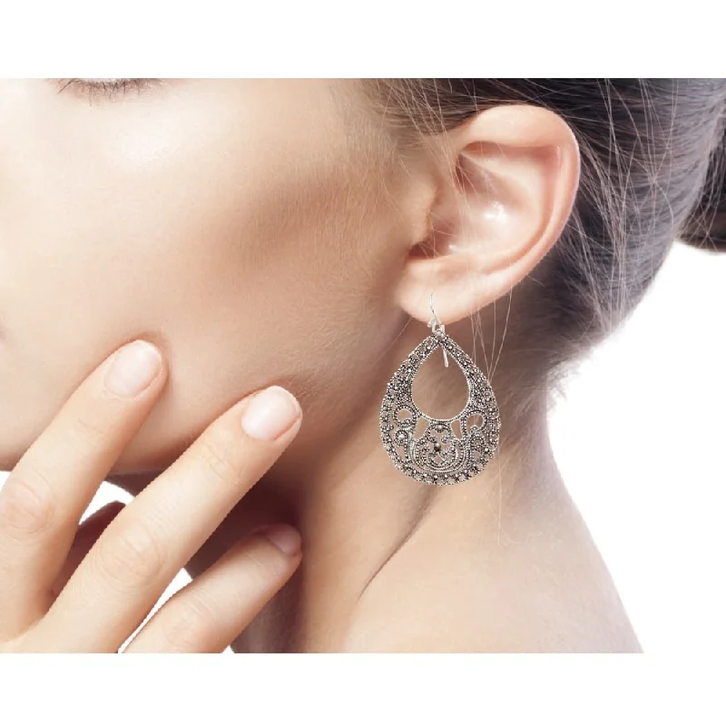 Drop Earrings with Filigree Work -Handmade Sterling Silver 'Bali Glam' Earrings (Indonesia)