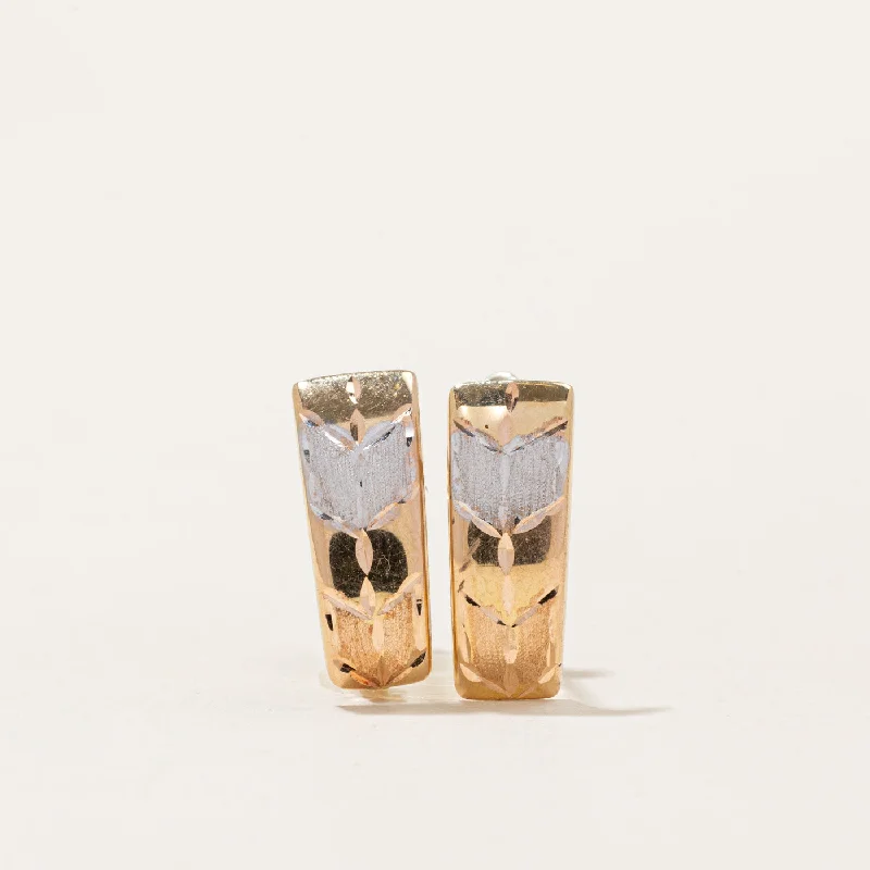 Classic hoop earrings with a thin profile for a sleek and subtle style-14k Tri Tone Gold Shield Earrings