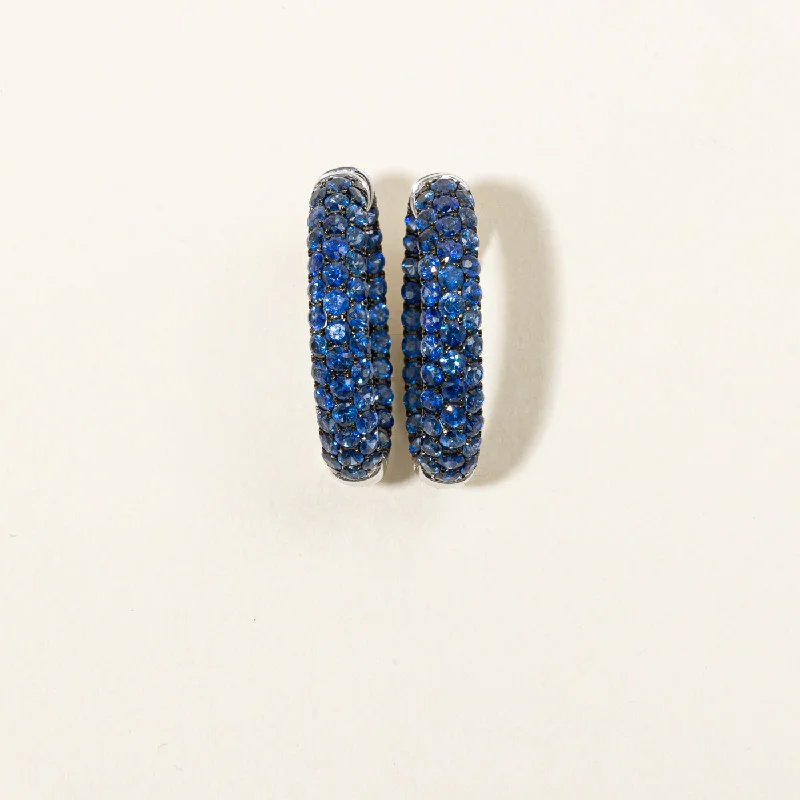 Blue Sapphire Pave Hoop Earrings | 4.60ctw |