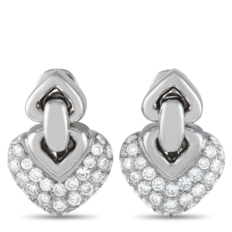 Hoop earrings with dangling charms for a playful and fun look-Bvlgari Doppio Cuore 18K White Gold 2.25 ct Diamond Earrings