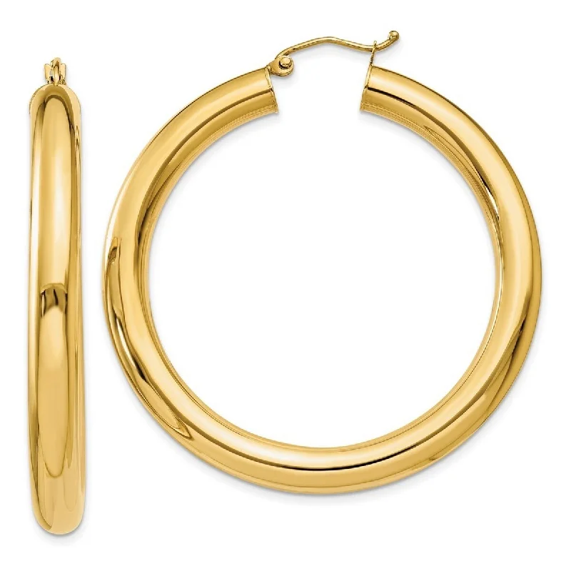 Best hoop earrings with blackened metal for an edgy and bold appearance-Curata 14k Yellow Gold Polished 45x5mm Tube Hoop Earrings